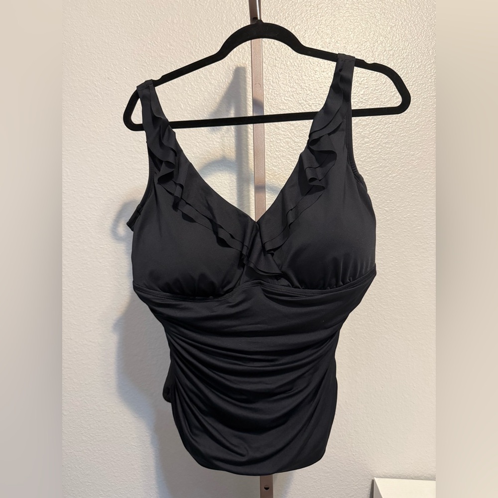 Swim Tankini Ralph Lauren Black Ruffles NWT 18W Plus Slimming Underwire size 18